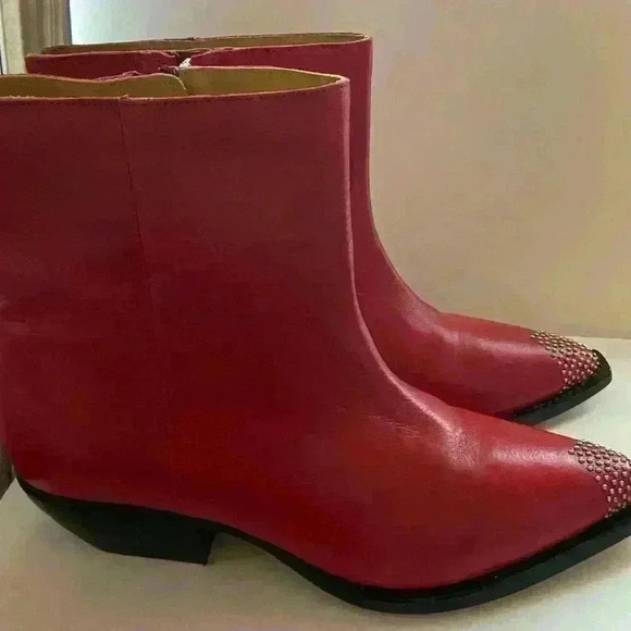 IRO Red Short Bootie With Stud Detail-Woman’s Size 39 (US 8) New - Picture 4 of 13